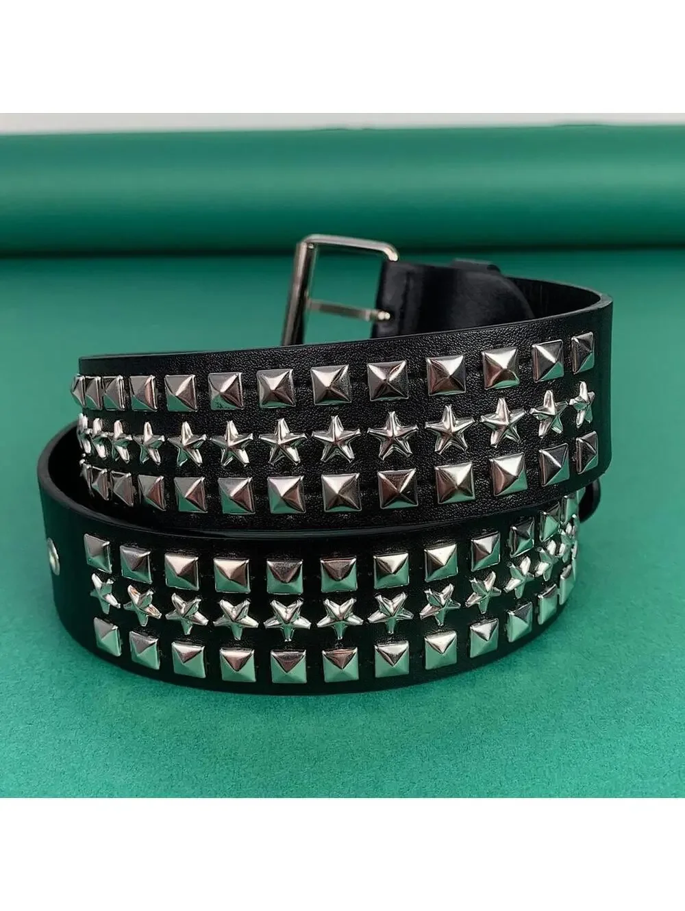 Y2k 2000s style star studded grunge emo black and silver belt. High quality!